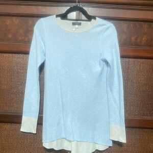 Forte Cashmere Reversible Cashmere Crewneck Sweater Tunic Baby Blue Pastel Sz XS